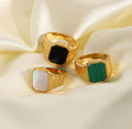 Bulk Waterproof Chic Eternity Stainless Steel 18k Gold Plated square Green White Black Design Finger Ring Jewelry