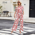 New Spring Summer Hot Sale Casual Women's Printed Two-Piece Blouse & Pants Set