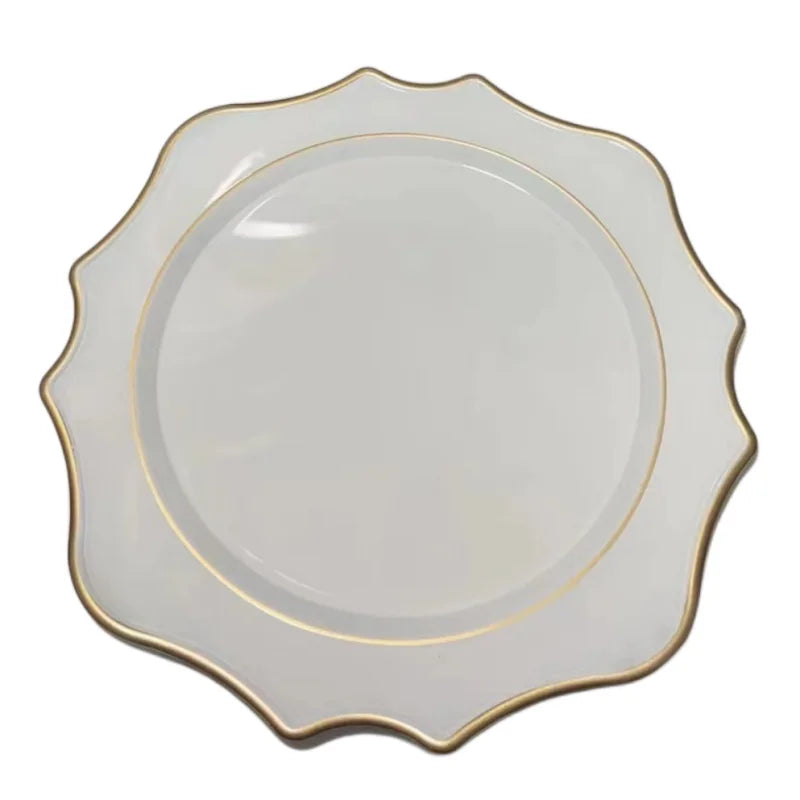 Wholesale  Large Round Shape Gold Pink Rim Snack Dinnerware Plastic Charger  Plate  for Wedding