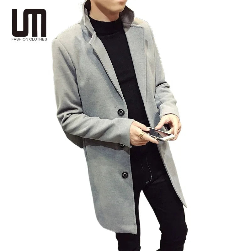 Liu Ming Autumn Fashion New Product Men Clothing Woolen Casual Slim Windbreaker Long Coat
