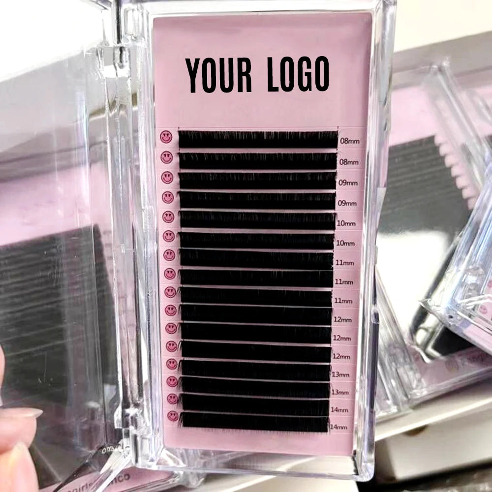 QC Custom logo Cashmere Eyelashes Loose Base Easy Make Fan Volume Eyelash Extensions 0.03 0.05 CC C D  Cashmere Lash Tray
