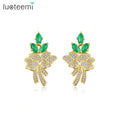LUOTEEMI Flower Gold Woman Designer Bohemian Zircon Lady Earing Luxury Design Jewelry Moonstone Earring