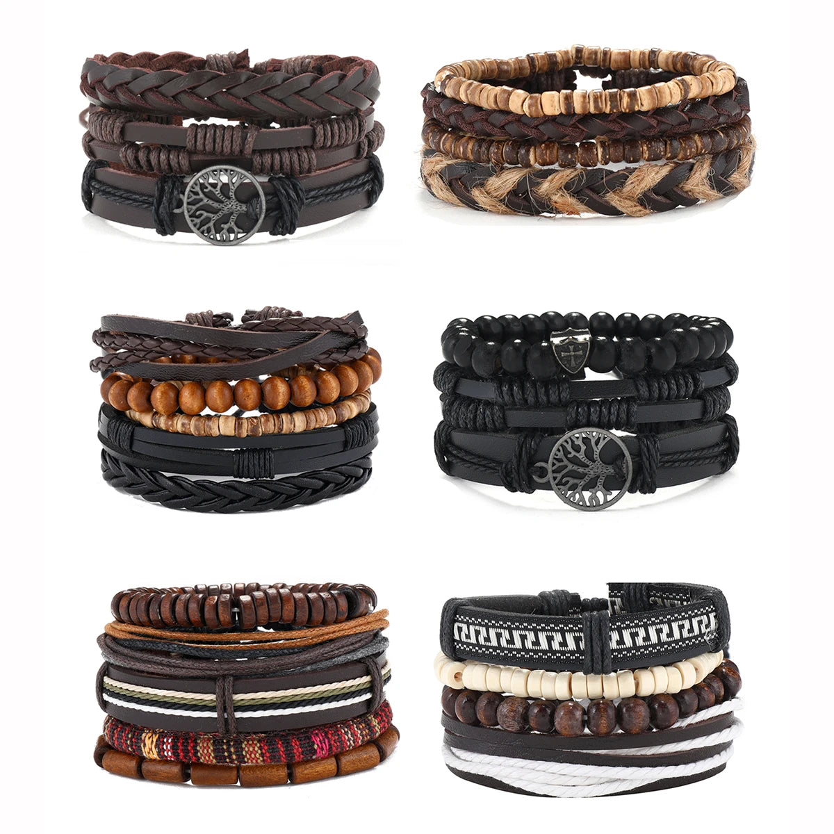 Wholesale 24-Piece Set of New Bohemian Fashion Bracelets Personalized Woven Multi-Layer Leather for Men Vintage Jewelry