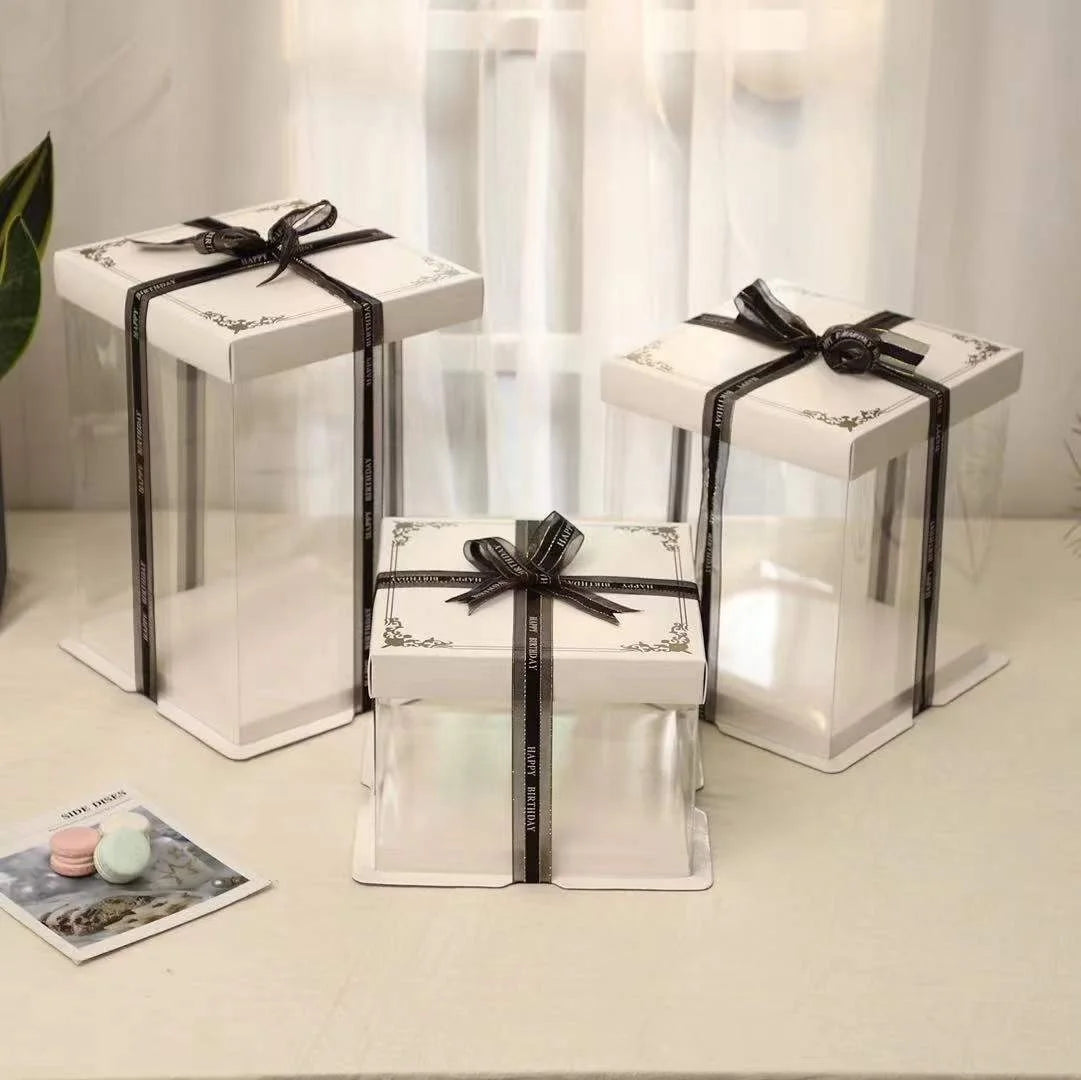 Wedding Party 10 Inch 12inch Paper Boxes Tall clear Cake Boxes 12x12x6 with logo