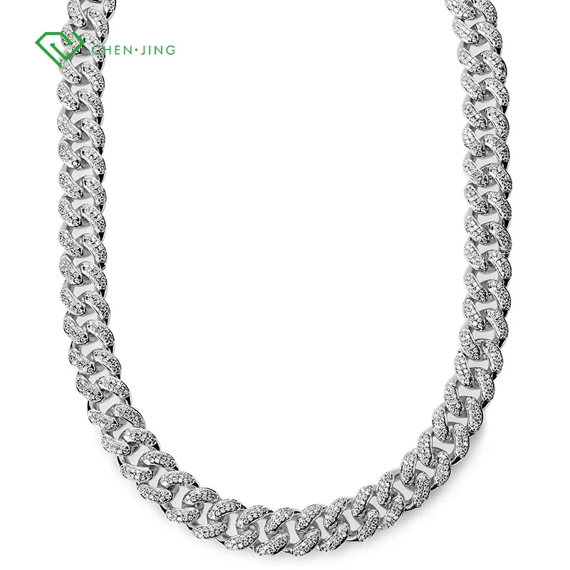 Luxury Micro Setting Cut HPHT Lab Grown Diamond 0.8-1mm Silver 14K 18K Gold Cuban Link Chain 6mm 8mm 10mm 12mm for Necklaces