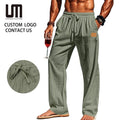 Clearance Sales Men Cotton Linen Pants Casual Loose Fit Solid Color Wide Leg Beach Jogger Trousers Plus Size Baggy Fashion Pants