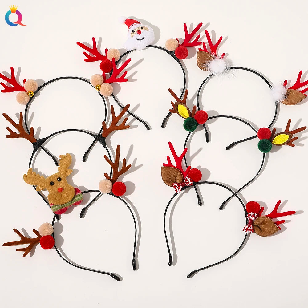 QIYUE Elk Christmas  Hairball Headband With Bell for Women Kids Cute Elk Snowman Decoration Hairband  Hair Accessories