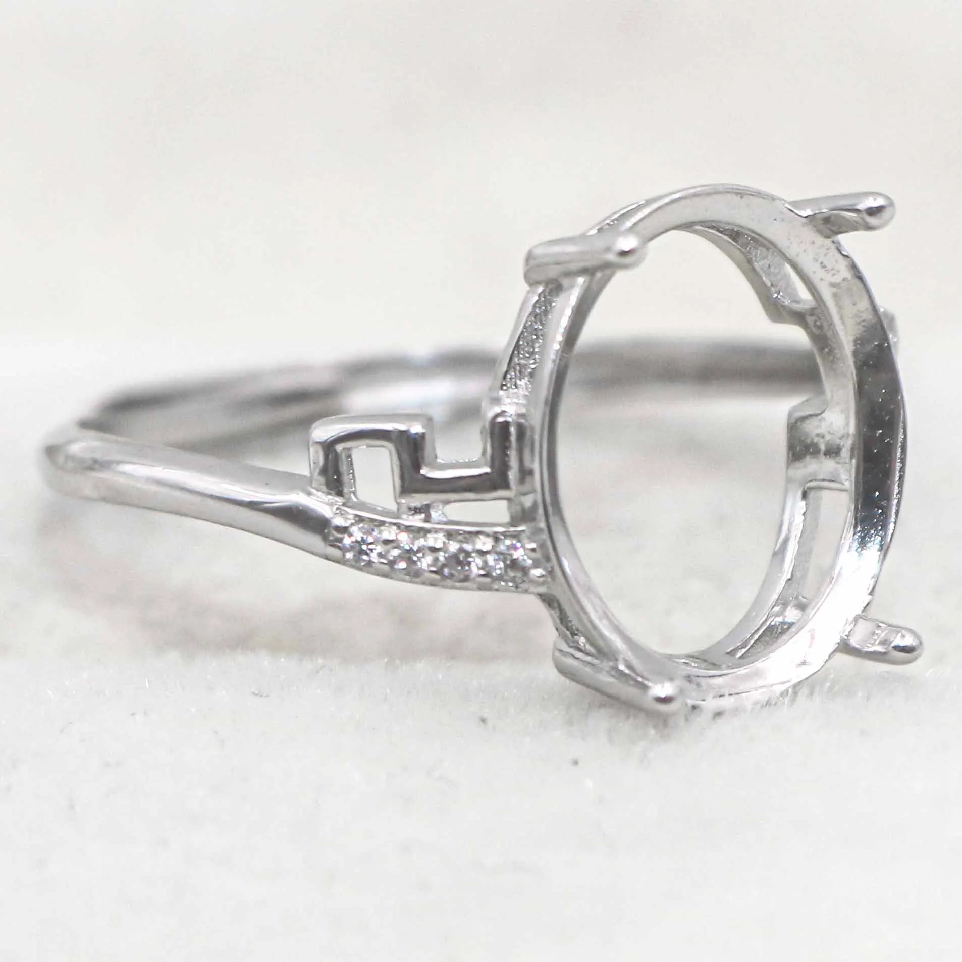 Sterling Silver 10*12mm Semi Mount Ring Empty Frame Blank Support Setting S925 Base Holder Without Center Stone for DIY Inlay