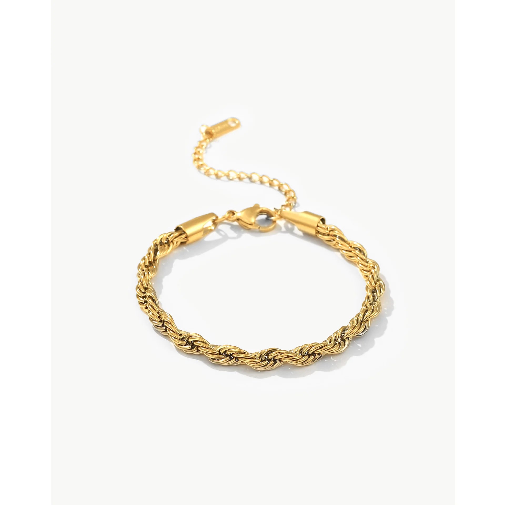 Minimalist Trendy 5MM Stainless Steel  Gold Plated Thick Twist Chain Adjustable Twisted Rope Chain Bracelet for Women