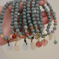 Burmese Jade Green Jade Bead Strawberry Quartz Crystal Heart Donut Rabbit Butterfly Charm Bracelet for Women Female