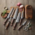 HEZHEN New 8 Pcs Chef Knife Set Custom Damascus Steel Micarta Handle Sharp Kitchen Knives Manufacturer