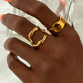 2 Pcs/Sets Waterproof Stainless Steel Irregular Rings for Women Trendy Ladies Adjustable Finger Ring Fashion Female Hand Jewelry