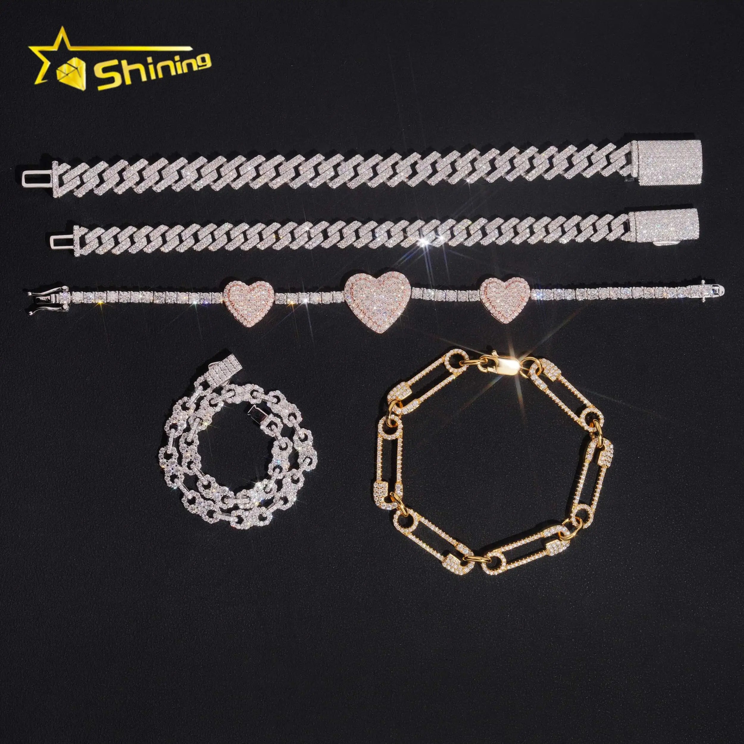 Wholesale Price High Quality 925 Silver VVS Moissanite Cuban Link Bracelet Hip Hop Jewelry Iced Out Man Bracelet Daily Wear