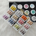 OEM/ODM Customized 12 Colors Aurora Chrome Collection Nail Art Powder with Acrylic Color Display Board Box Packing