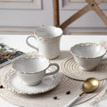 French Retro Relief Palace Style Kiln Changed Ceramic Coffee Cup and Saucer