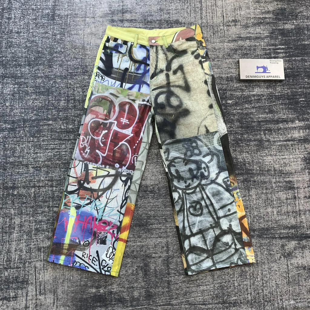 DENIMGUYS Custom Fashion Men Allover Digital Printing Jeans Hop Hip High Street Baggy Men's Dtg Printing Denim Pants Jeans