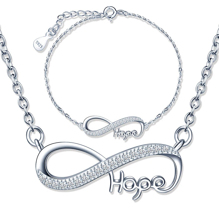 Infinity Hope Bracelets Necklaces 925 Silver Jewelry Sets for Women