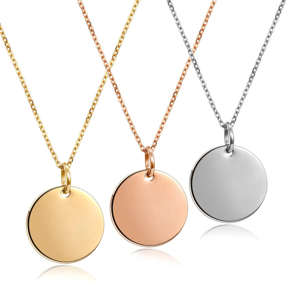 Customized Trendy Stainless Steel Diamond Necklace with Link Chain Round Circle Pendant for Women Elegant Wedding Jewelry