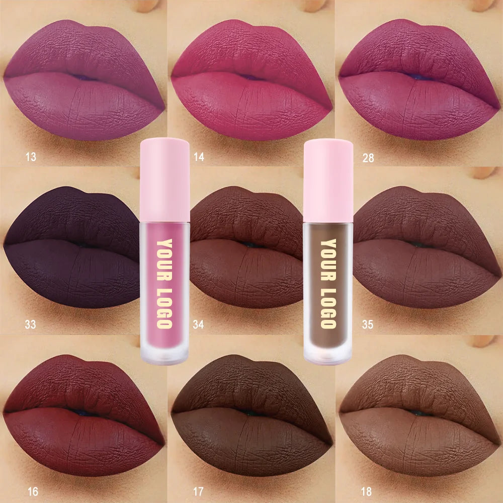 Long Lasting Vegan Cruelty Free Organic 38 Velvet Matte Colors Long Lasting Custom No Logo Liquid Lipstick Private Label