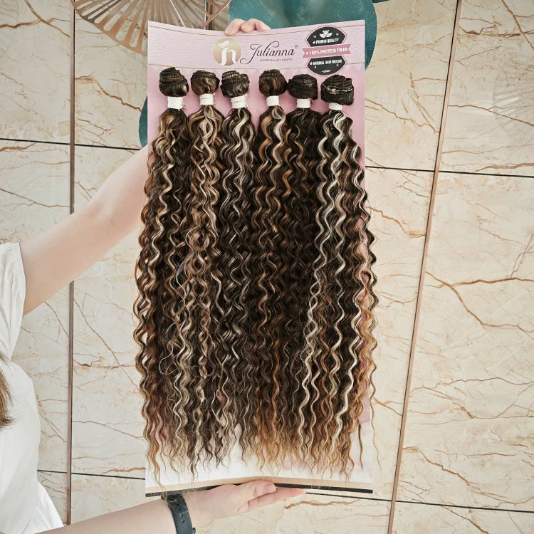 Julianna Good Quality Fiber African Bone Straight Curly Weave Cheap Heat Resistant Hair Packs Weft Weave Synthetic Hair Bundle