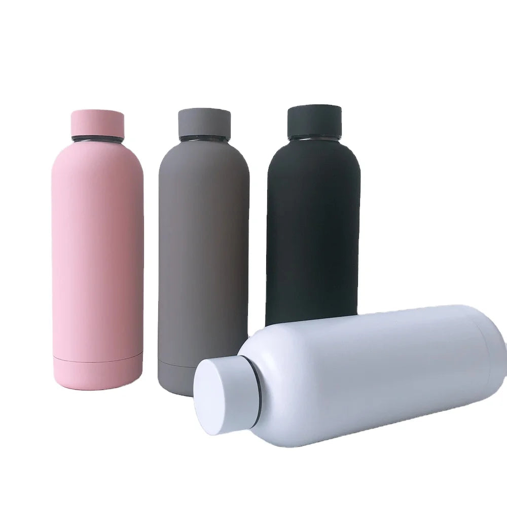 Rubber Paint 304 Stainless Steel Vacuum Insulated Sports Water Bottle - Small Mouth Thermos Tumbler Double Wall