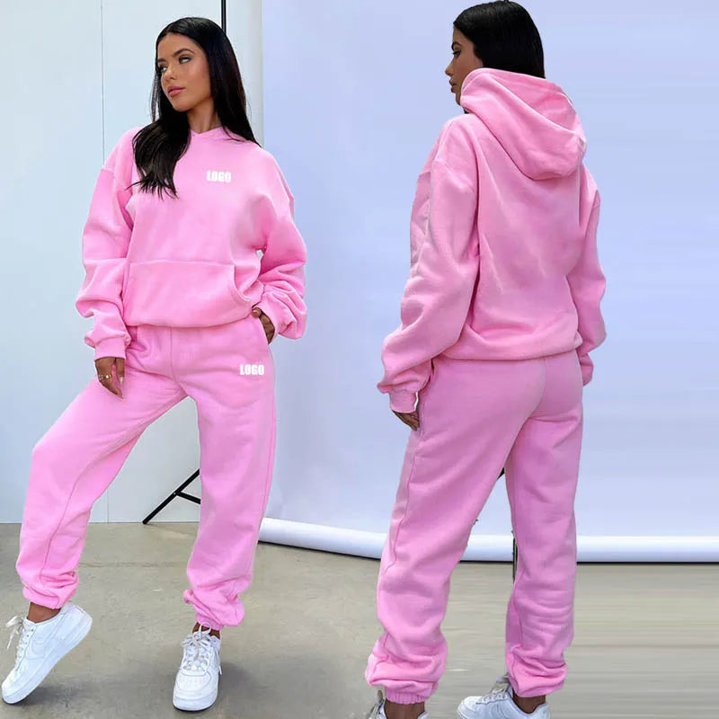 250g Embroidery Winter Women Tracksuit Thick Fleece Hoodies Jogger Pants Custom 2 Piece Jogger Set Women Casual Set