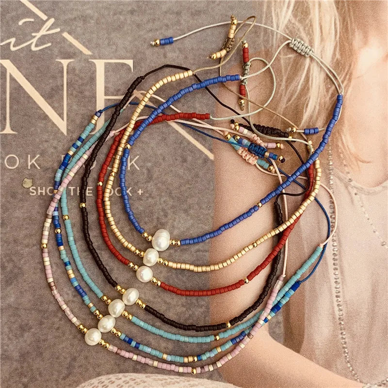 SC Hot Selling Woven Adjustable Bracelet Summer Pearl Beads String Bracelet Handmade Braided Bracelet Jewelry for Women