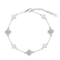 GMB67 RINNTIN Wholesale Rhodium Plated Shell Pearls Bracelet Latest Girl 925 Silver Jewelry Four Leaf Clover Bracelet for Women