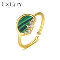 CZCITY Turquoise Anillos Joyeria Fina Para Mujer 925 Sterling Silver Jewelry Malachite Adjustable Ring