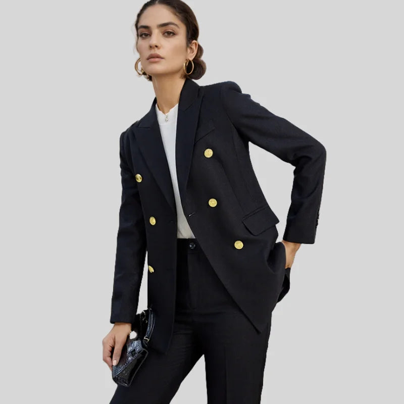 Women Two Piece Set Coat + Pants Suits Solid Color Suit Coat Blazer Pants Set Spring Autumn Lady Office Casual Suits