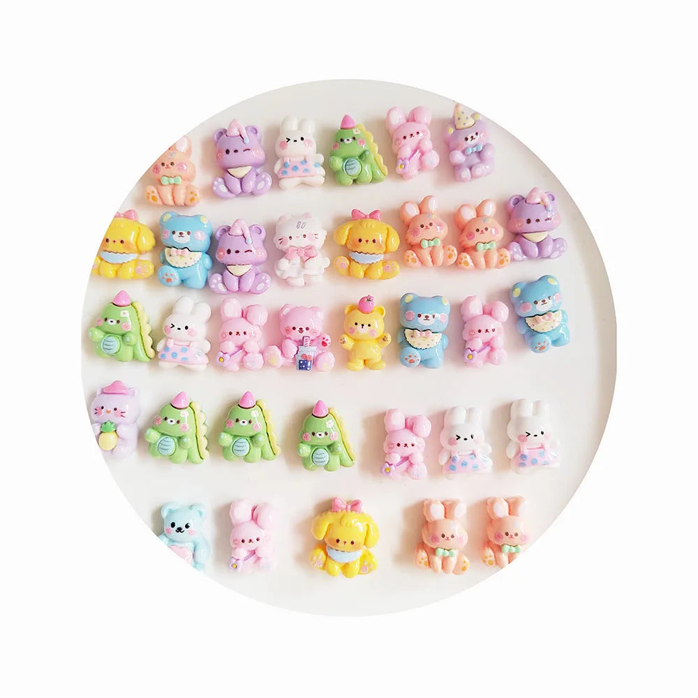 Miniature Animal Resin Flatbacks Lovely Rabbit Bear Cat Dog Dinosaur Flatback Charms for Scrapbooking Embellishments Decor