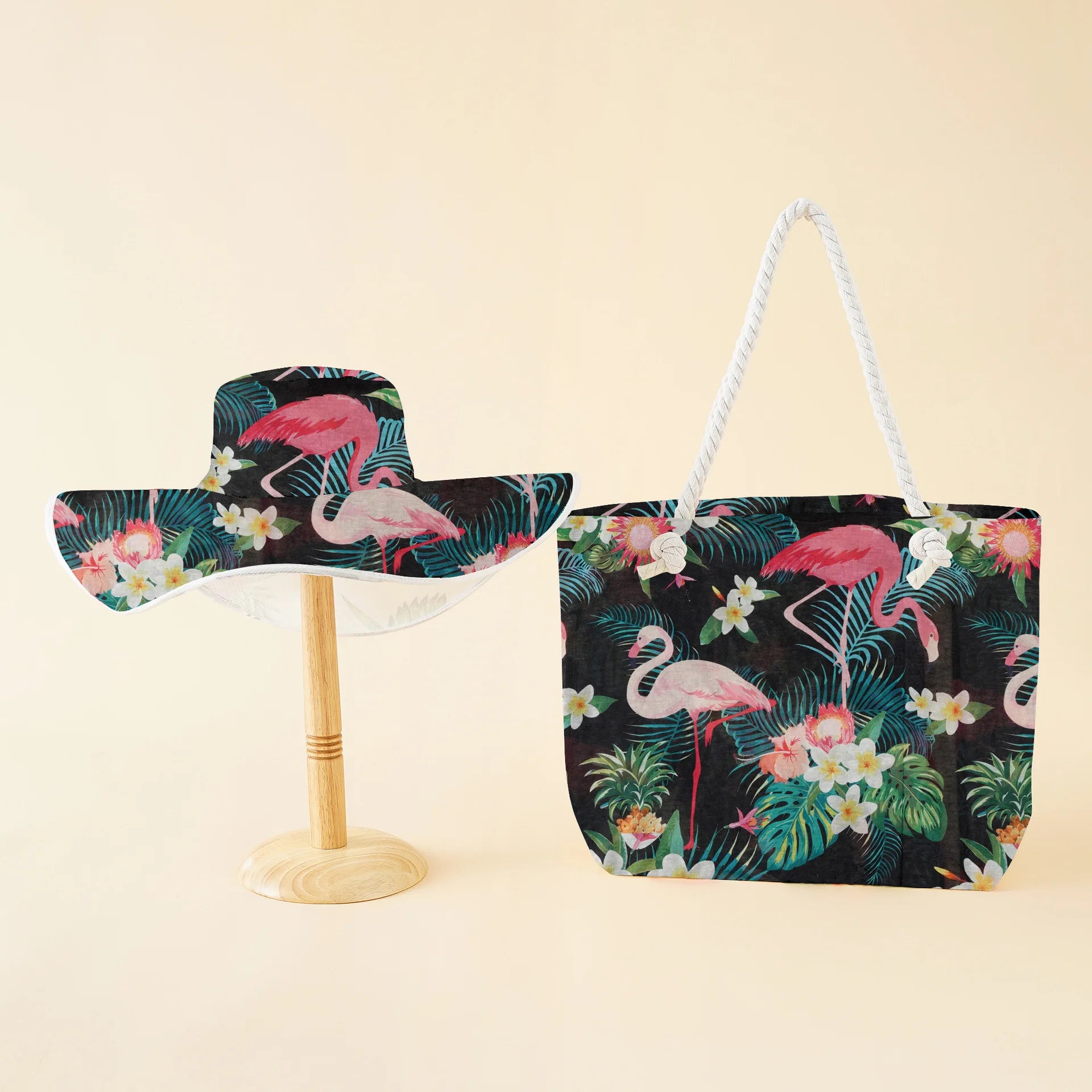 Manufacturer Summer Hat Wide Brim Bucket Tropical Printing Hat and Bag Suit