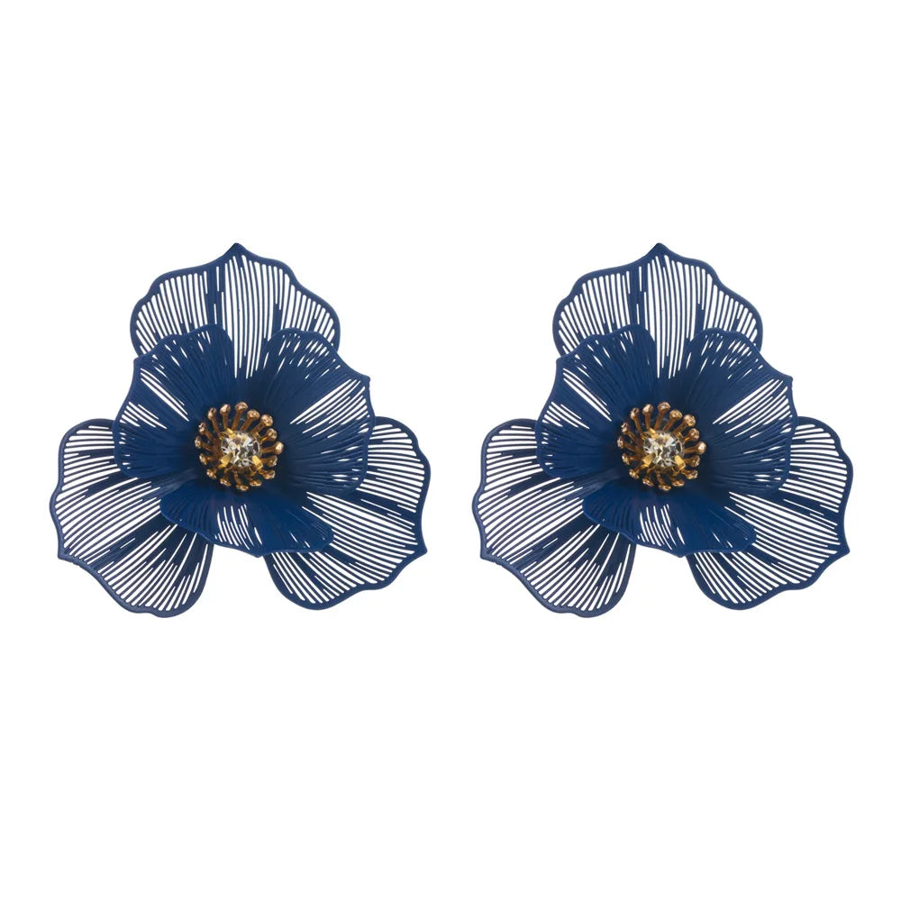 Luxury Steel Crystal Dangle Earrings Flower Patterned Studs Wedding Parties Girl's Anniversary Style Fashionable Flower Design