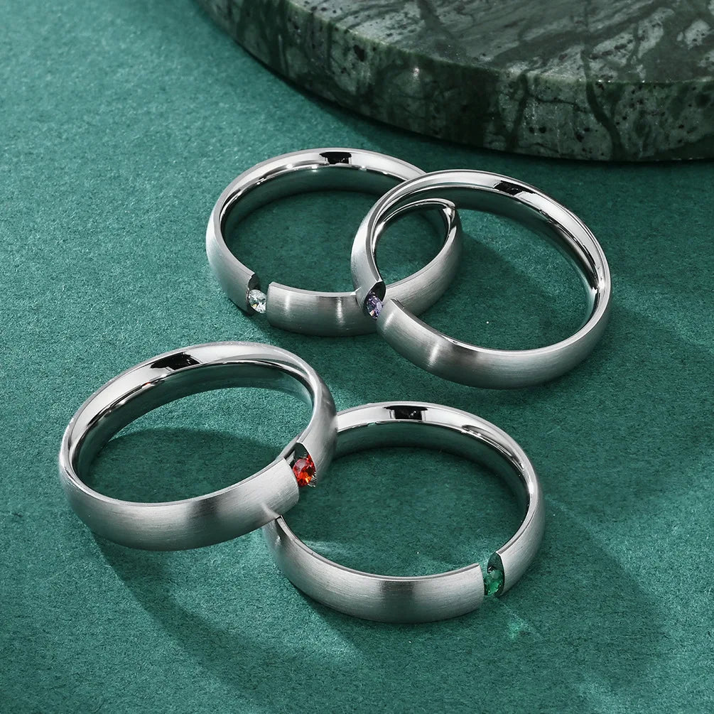 Classical Plain Men Jewelry Diamond Round Silver Ring for Men 5mm Stainless Steel Finger Ring Cubic Zircon Wedding Band