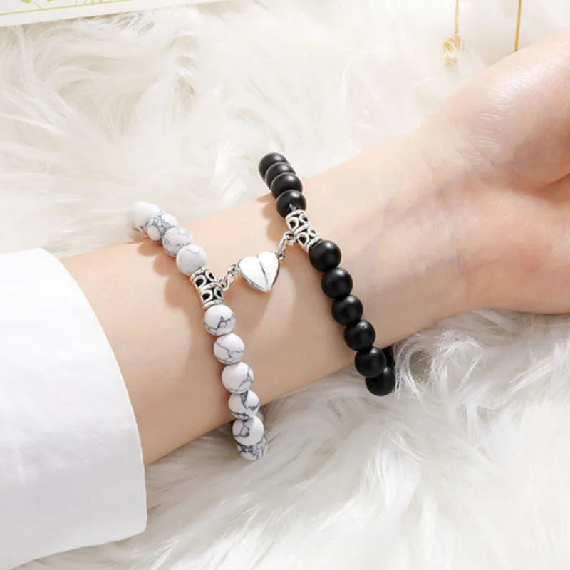 Romantic Simple 8 cm Natural Tiger Eye Pearl Bracelet Set Gold Crystal Heart Jade Alloy Magnet Attractive Engagement Anniversary