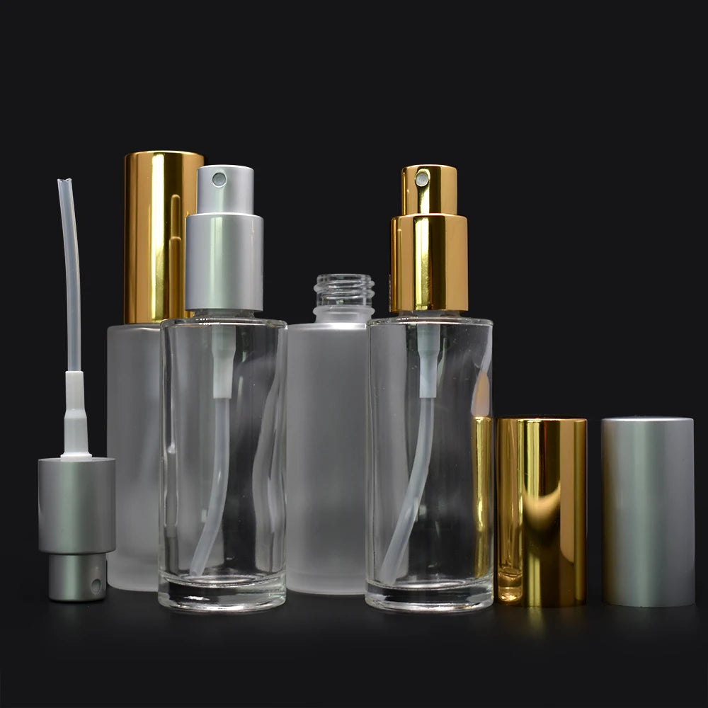 30Ml 3Oz 100Ml Round  Flat Shoulder Frosted Clear Perfume Glass Spray Bottle