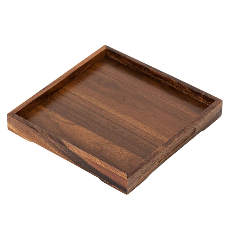 Walnut Wood Minimalist Storage Tray Home Organizer with Cup Holder for Candy Dessert Fruit Plate