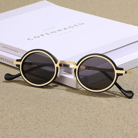 40081 Finewell Laser logo Sunglass Custom Shades Women Uv400 Eyewear Retro Metal Small Round Women Sunglasses