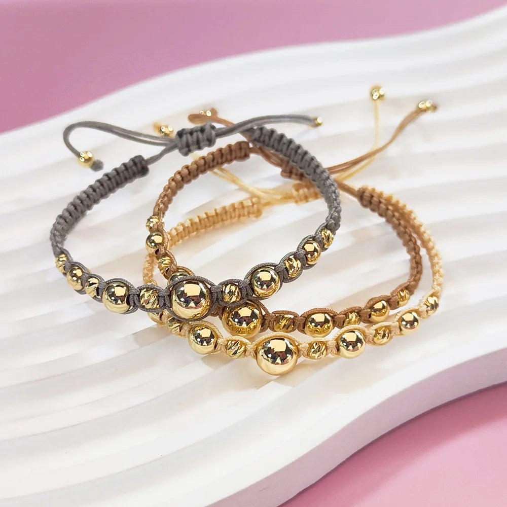Original Handwoven Beaded Bracelet Vintage 18K Copper Gold-plated Bead Braided Bracelet for Women