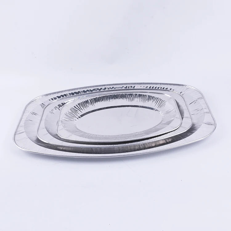 Disposable Oval Food Containers Shallow Aluminium Foil Platters Fish Grill Pan