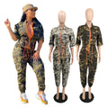 YM204 High-quality Plus Size Jumpsuits Women Half Sleeve Turn-down Collar Woven Camouflage Jumpsuits for Women