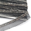 High Quality Custom Designed Two-Row Hematite Rhinestone Trimming Black Fabric Banding for Garment Hat Decoration Sew-On