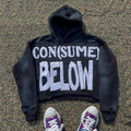 Streetwear Brand 100% Cotton Pullover Applique Hoodie 450 Gsm Acid Wash Cut Edge Hem Patch Embroidery Hoodie
