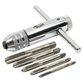 T-Handle Ratchet Tap Wrench Adjustable Thread Metric Tap Holder Plug Tap ISO Standard Woodworking Silver Plated Steel