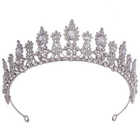 SLBRIDAL Alloy Rhinestone Crystal Zircon Flower Bridal Tiara Princess Crown Wedding Hair Accessories Women Bridesmaids Jewelry