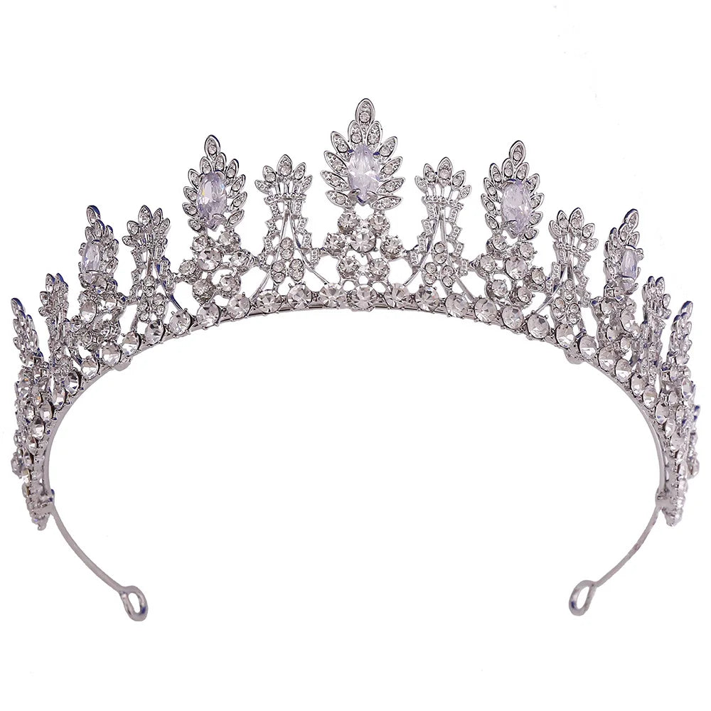 SLBRIDAL Alloy Rhinestone Crystal Zircon Flower Bridal Tiara Princess Crown Wedding Hair Accessories Women Bridesmaids Jewelry