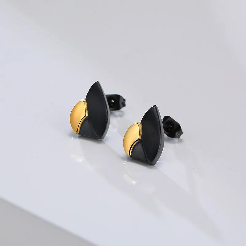 2021 Trendy Men Jewelry Black Gold Stainless Steel Geometric Heart Shape Link Chain Stub Earrings