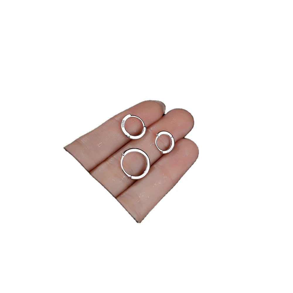 S999 Simple Style Silver Hoop Earrings Trendy Round Click Cute Huggie Jewelry for Wedding Party Gift
