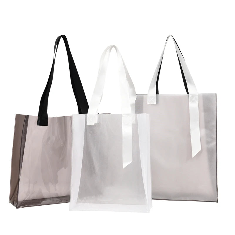 Custom Logo Wholesale Waterproof Clear Shopping Bag Fashion Transparent Pvc Tote Bag With Handles