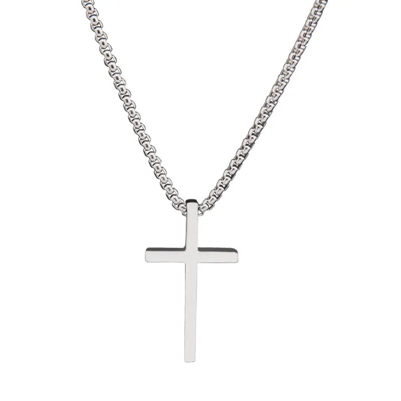 SC Simple Design Hip Hop Men Necklaces Fashion Silver Plated Stainless Steel Necklaces O Chain Cross Pendant Necklaces
